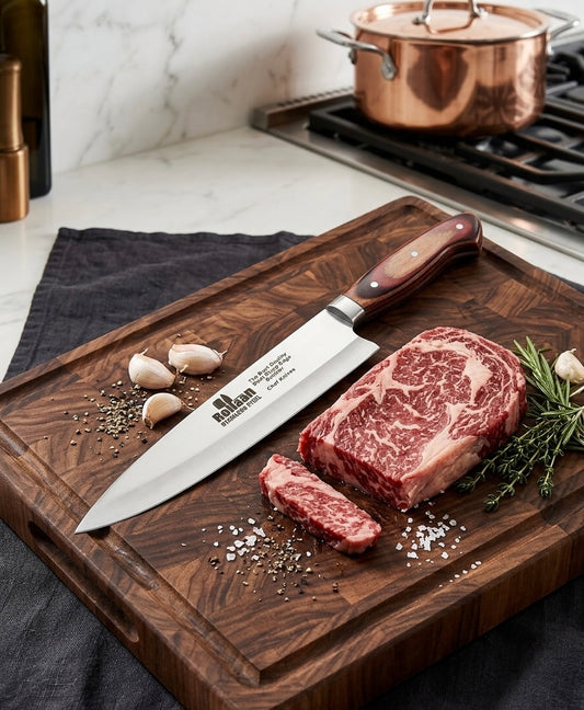 Rohaan 9" Professional Butcher & Chef Knife | J2 Stainless Steel Full Tang | Ergonomic Pakka Wood Handle | Butt Son’s Cutlers