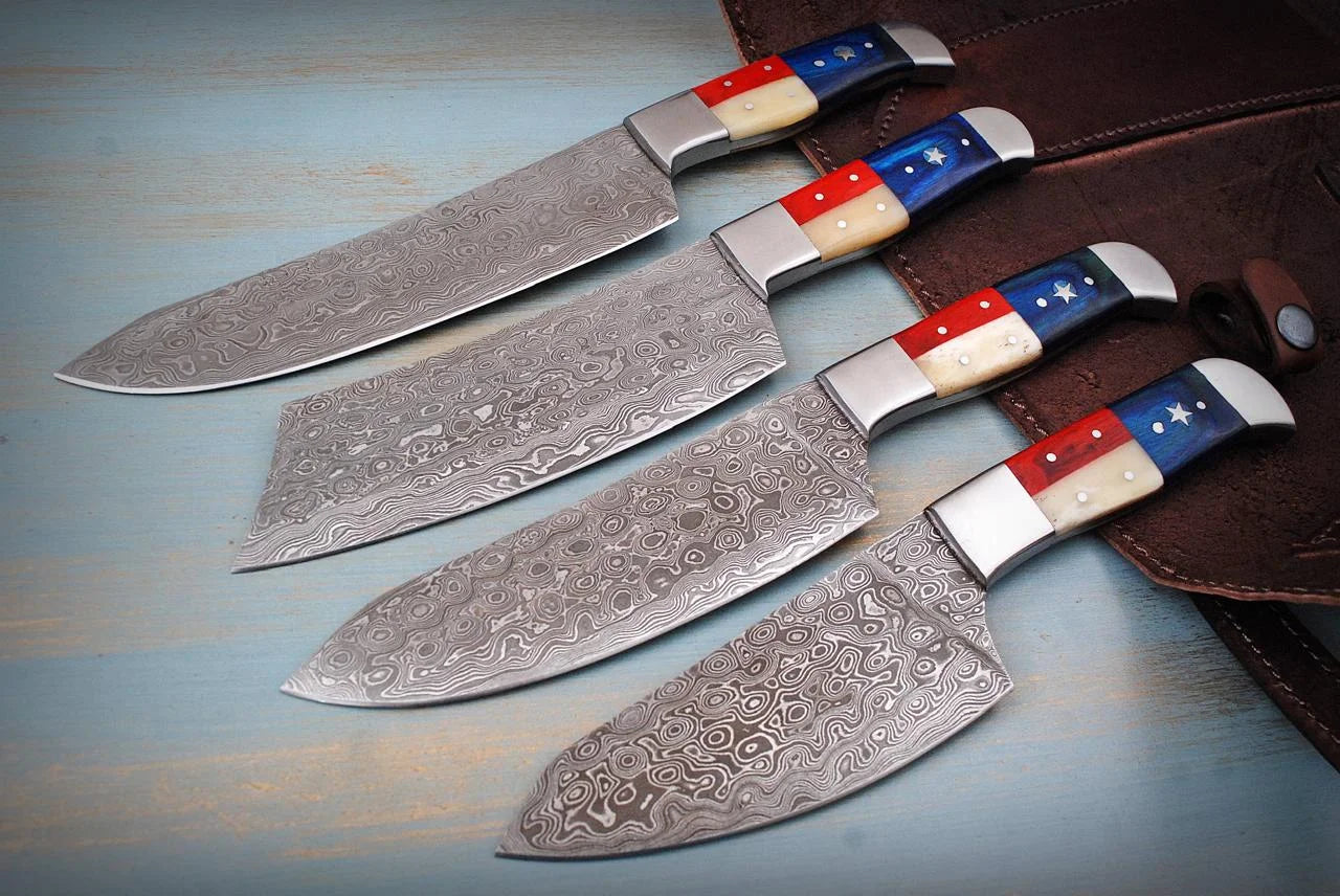 Handmade Damascus Steel 4-Piece Kitchen & Chef Knife Set