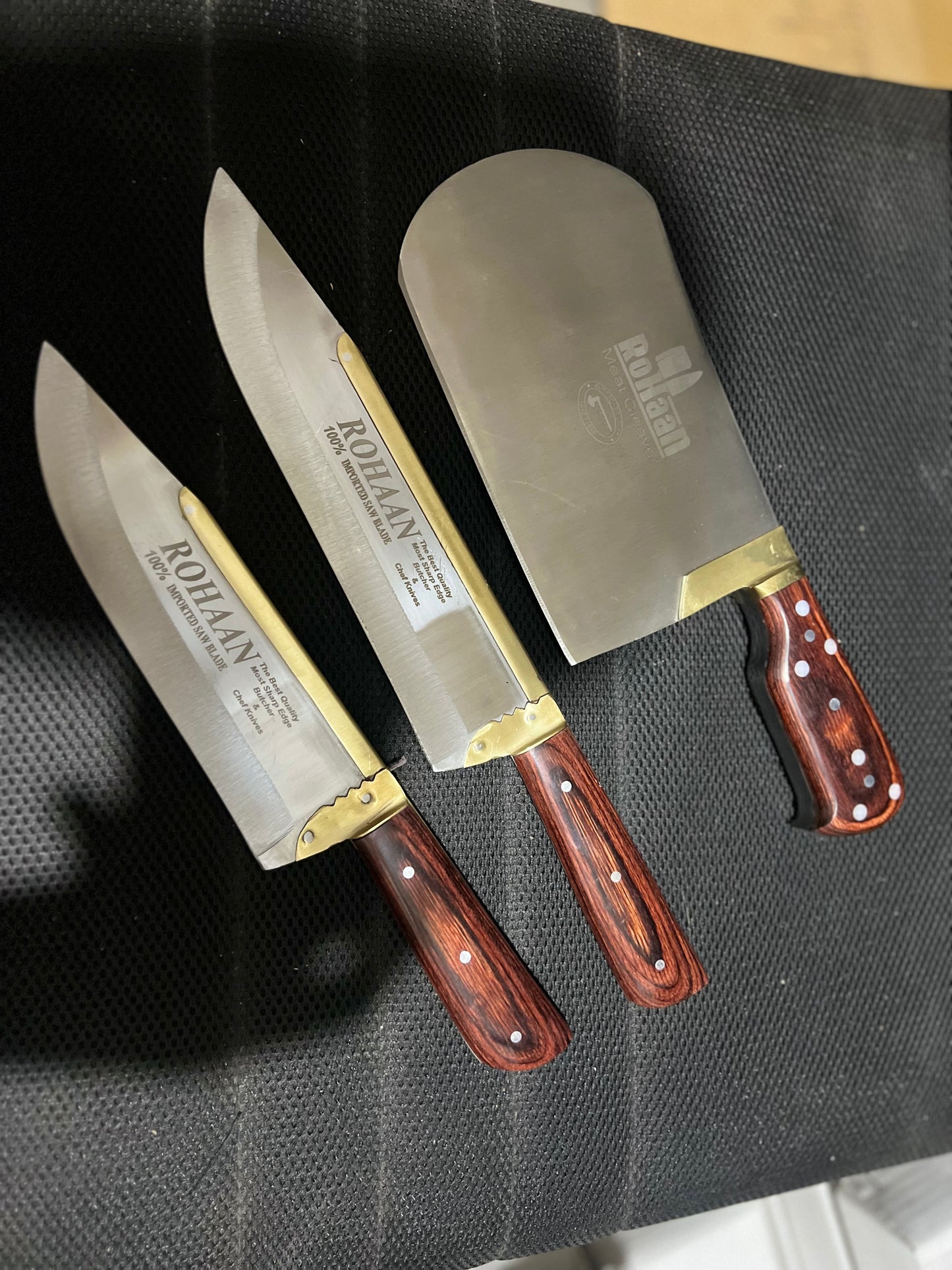 Rohaan 3 Pieces Butcher and Meat Knife Set, Professional Meat Cleaver, Bone Crusher,