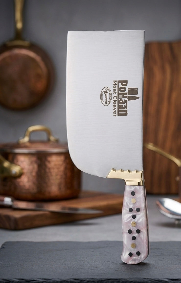 Rohaan Professional Heavy-Duty Meat & Bone Cleaver – Hand-Forged Leaf Spring Steel, Brass Accents