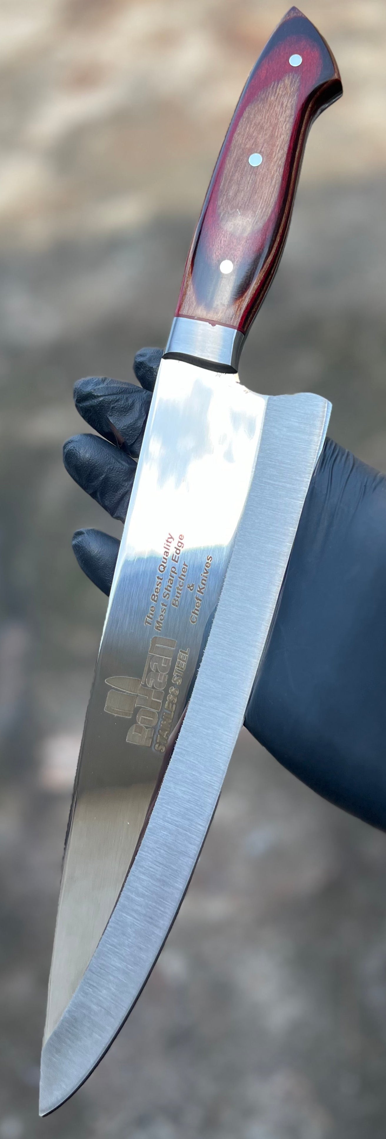 Rohaan 9" Professional Butcher & Chef Knife | J2 Stainless Steel Full Tang | Ergonomic Pakka Wood Handle | Butt Son’s Cutlers