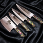 RoHaan 4-Piece Professional Kitchen Knife Set | Chef Knife, Meat Cleaver, Butcher Knife | Stainless Steel with Rainbow Pakka Wood Handle | Handmade in Wazirabad