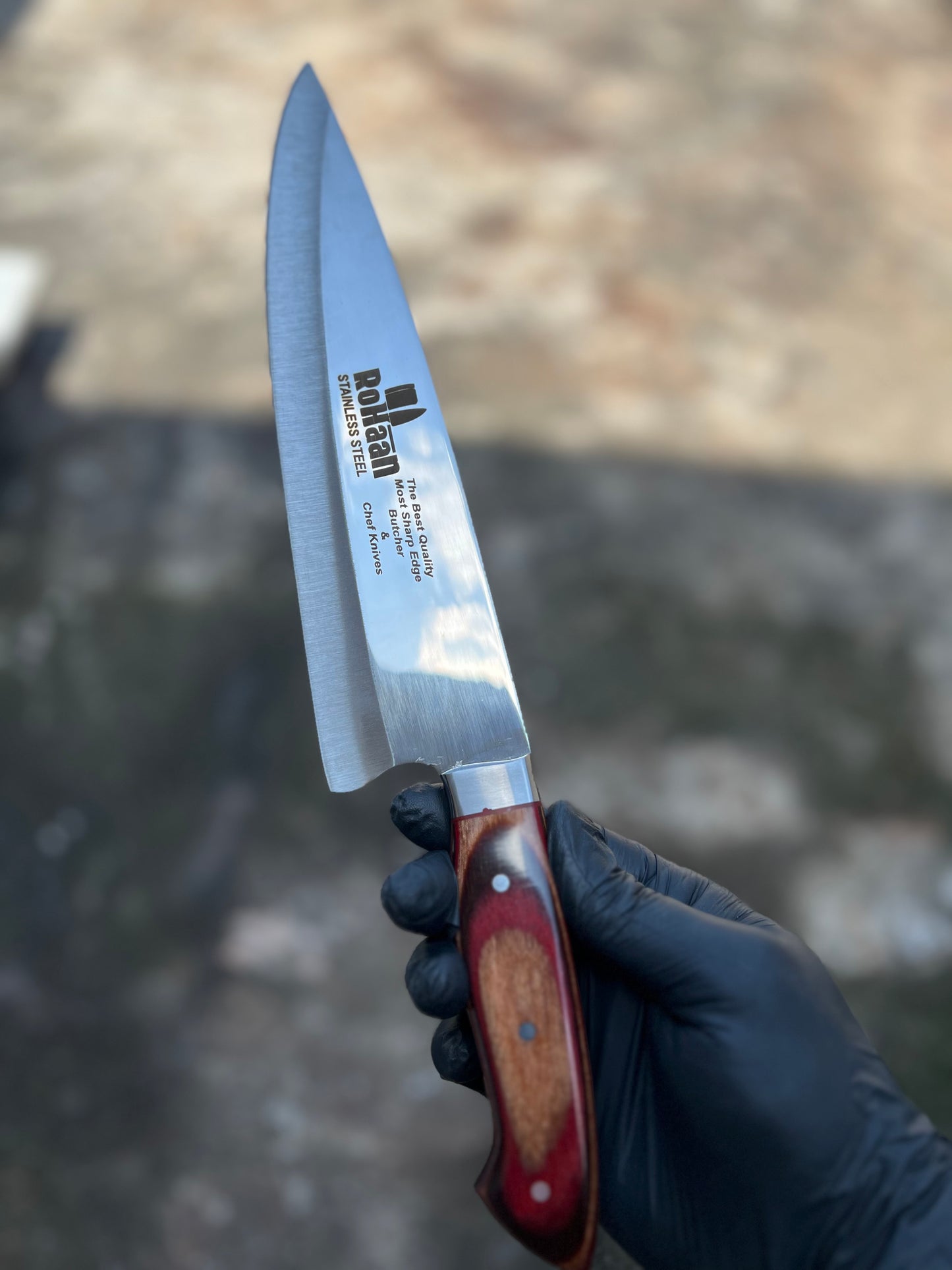 Rohaan 9" Professional Butcher & Chef Knife | J2 Stainless Steel Full Tang | Ergonomic Pakka Wood Handle | Butt Son’s Cutlers