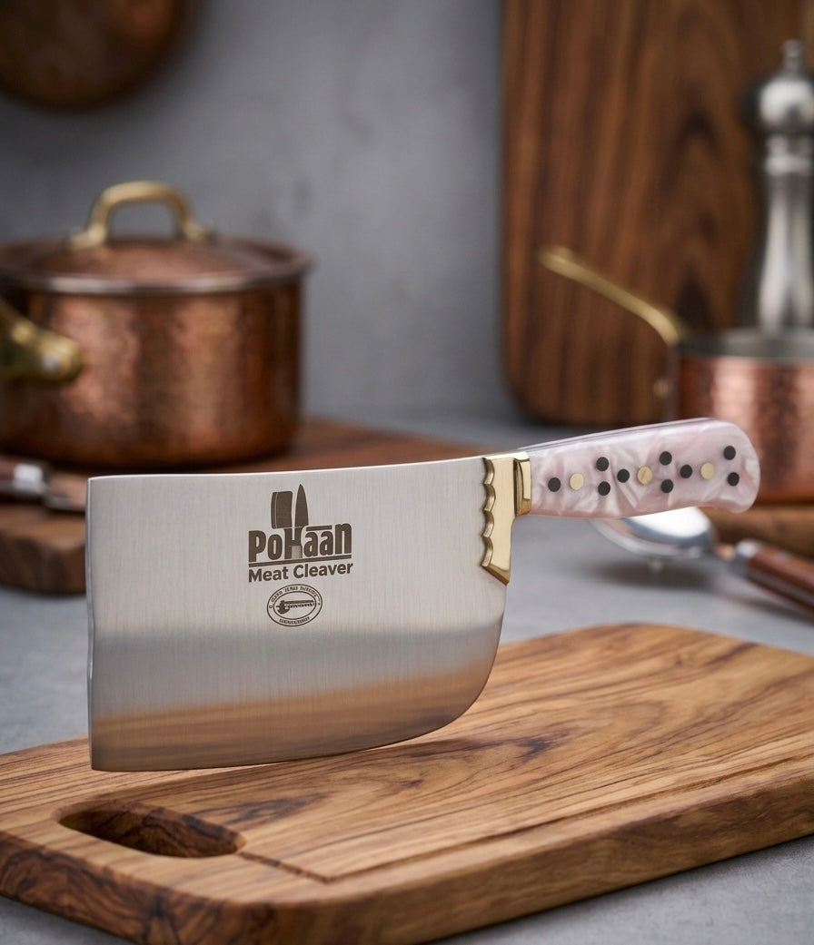 Rohaan Professional Heavy-Duty Meat & Bone Cleaver – Hand-Forged Leaf Spring Steel, Brass Accents