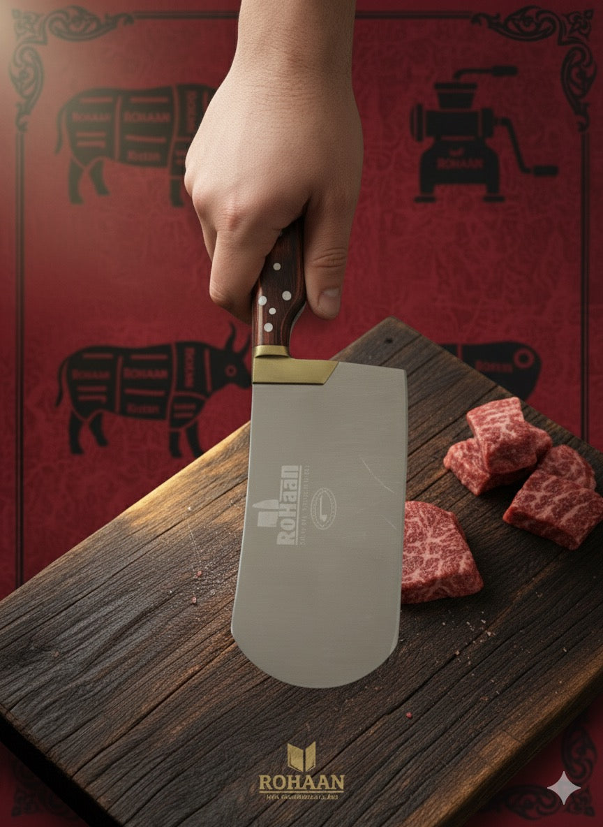 Rohaan 3 Pieces Butcher and Meat Knife Set, Professional Meat Cleaver, Bone Crusher,