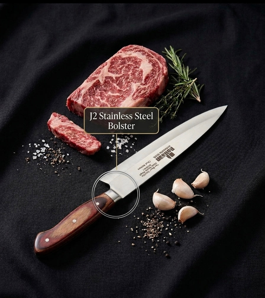 Rohaan 9" Professional Butcher & Chef Knife | J2 Stainless Steel Full Tang | Ergonomic Pakka Wood Handle | Butt Son’s Cutlers