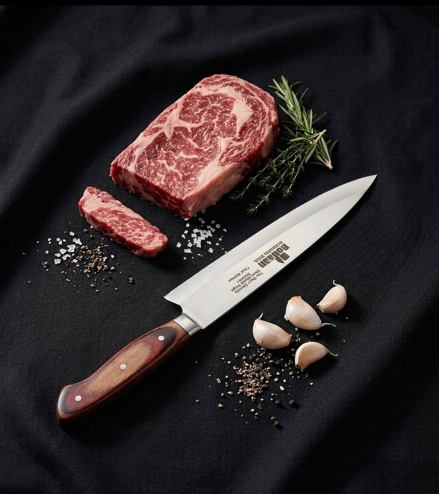 Rohaan 9" Professional Butcher & Chef Knife | J2 Stainless Steel Full Tang | Ergonomic Pakka Wood Handle | Butt Son’s Cutlers