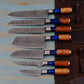 Butt Sons Cutlers 7-Piece Damascus Steel Chef Knife Set with Leather Roll – High HRC 50-55 Blades, Olive & Resin Handles – Professional Chef, Santoku, Bread, Cleaver, Utility, Paring & Meat Knives